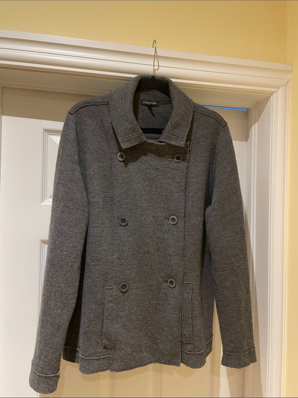 Eileen Fisher Merino Wool Double Breasted Jacket Charcoal Minimalist Layering XL
